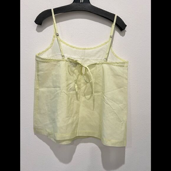 Theory Striped Neon Highlighter Yellow Baby Doll Silk/Cotton Cami Top Size L NWT - Picture 2 of 4